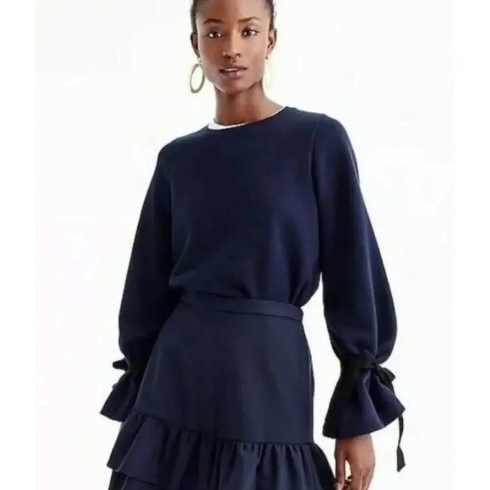 J. Crew Tie Sleeve Sweatshirt Navy Blue G8374 Size M